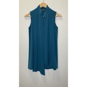 Sympli Lagenlook Sleeveless Mandarin Asymmetric Top Key Hole Knit Blue Women 6